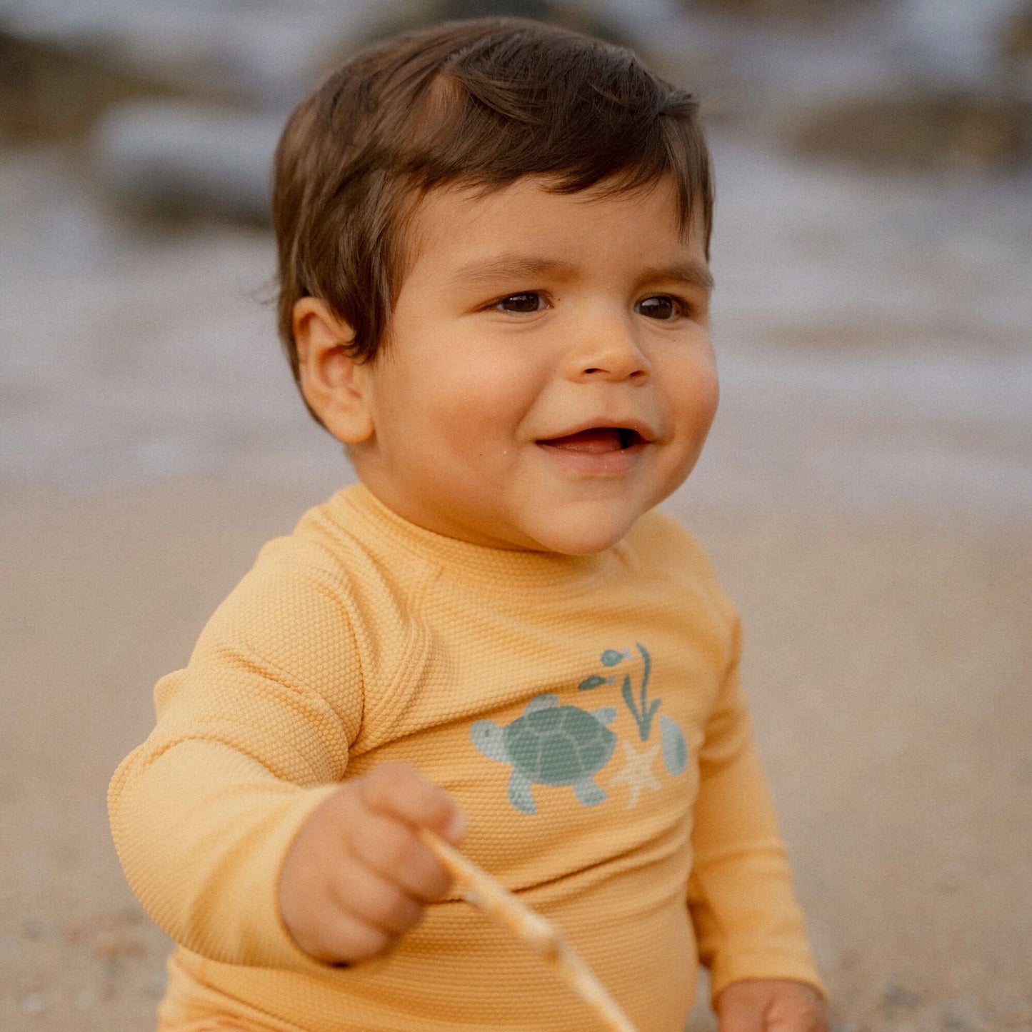 Zwemshirt lange mouw - Geel - Seashells and Stripes