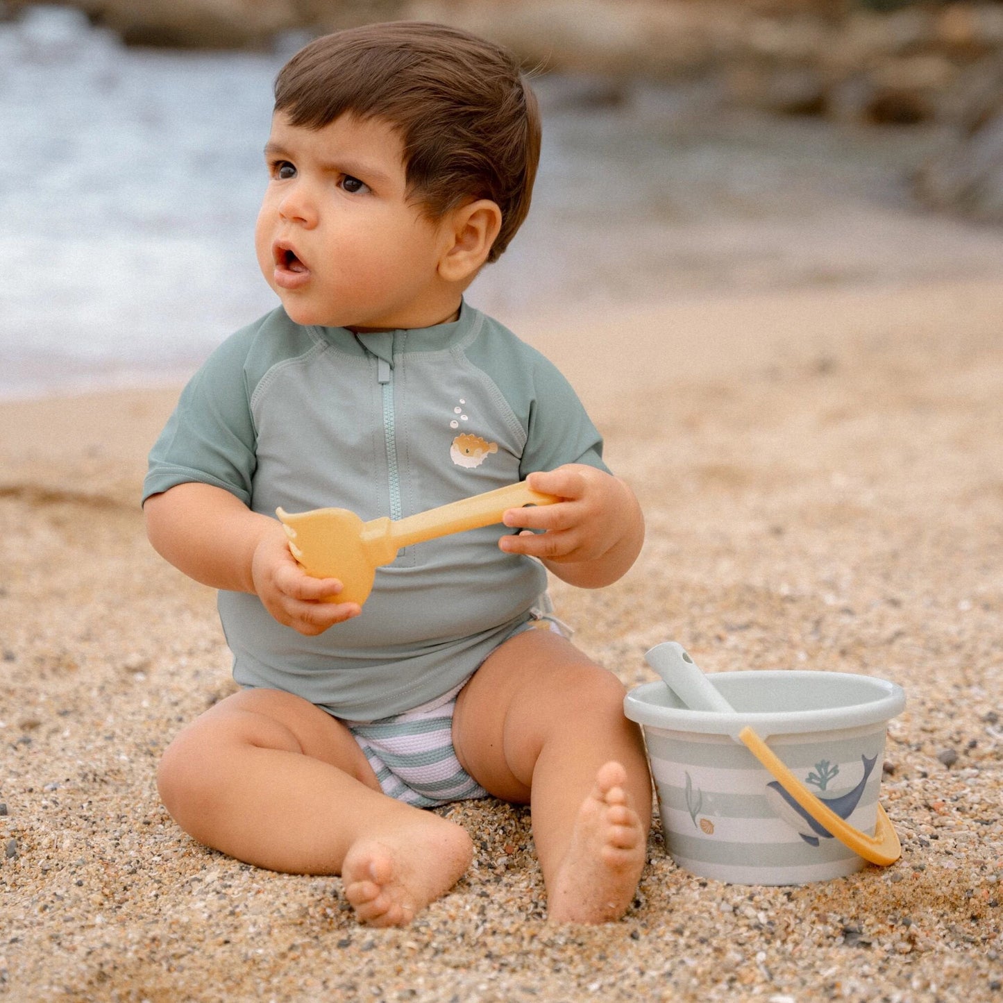 Zwemshirt korte mouw - Groen - Seashells and Stripes