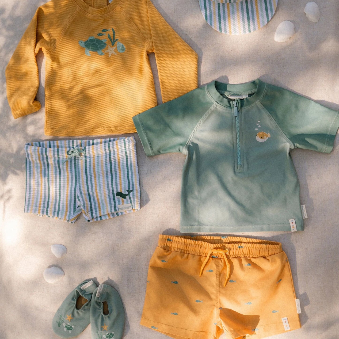 Zwemshirt korte mouw - Groen - Seashells and Stripes