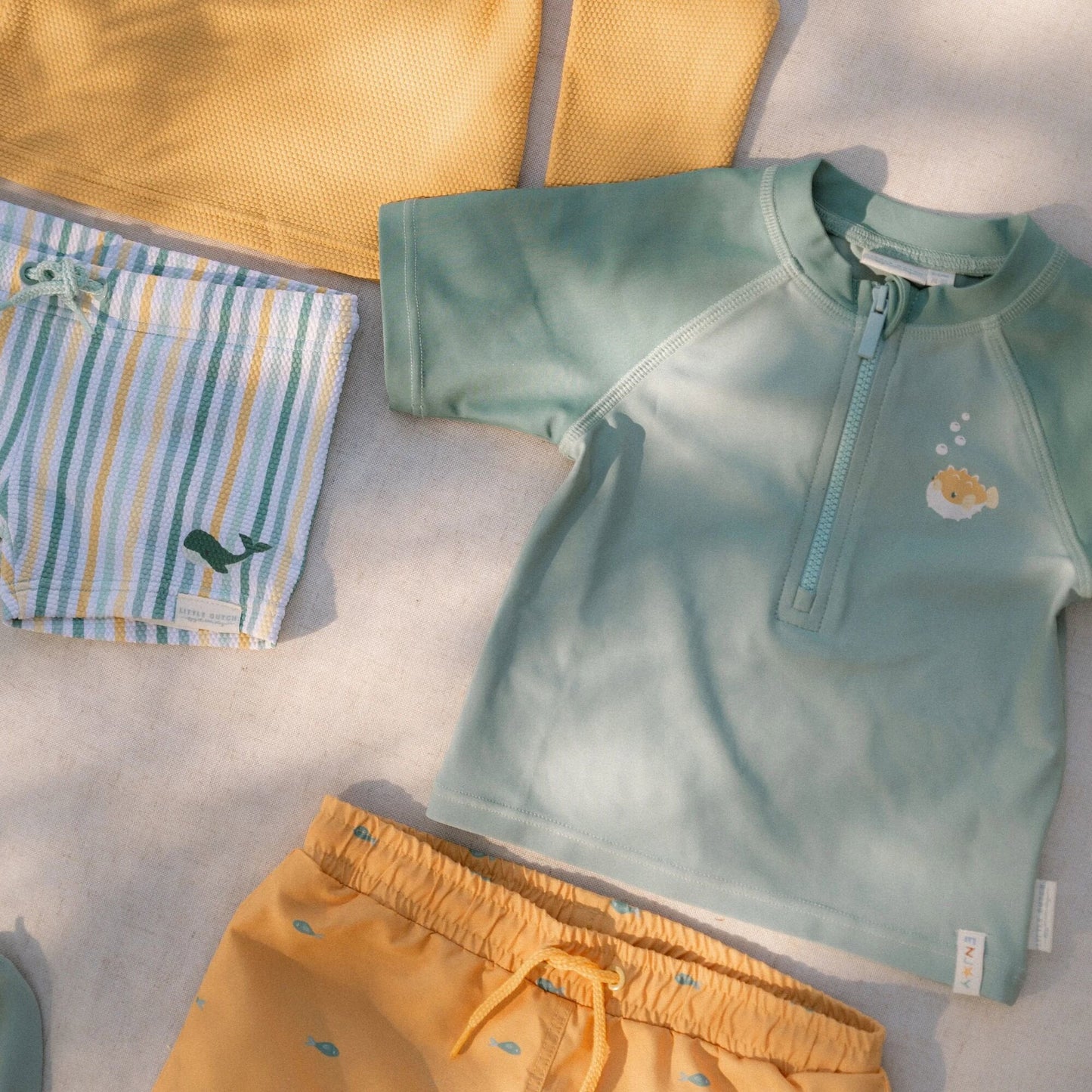 Zwemshirt korte mouw - Groen - Seashells and Stripes