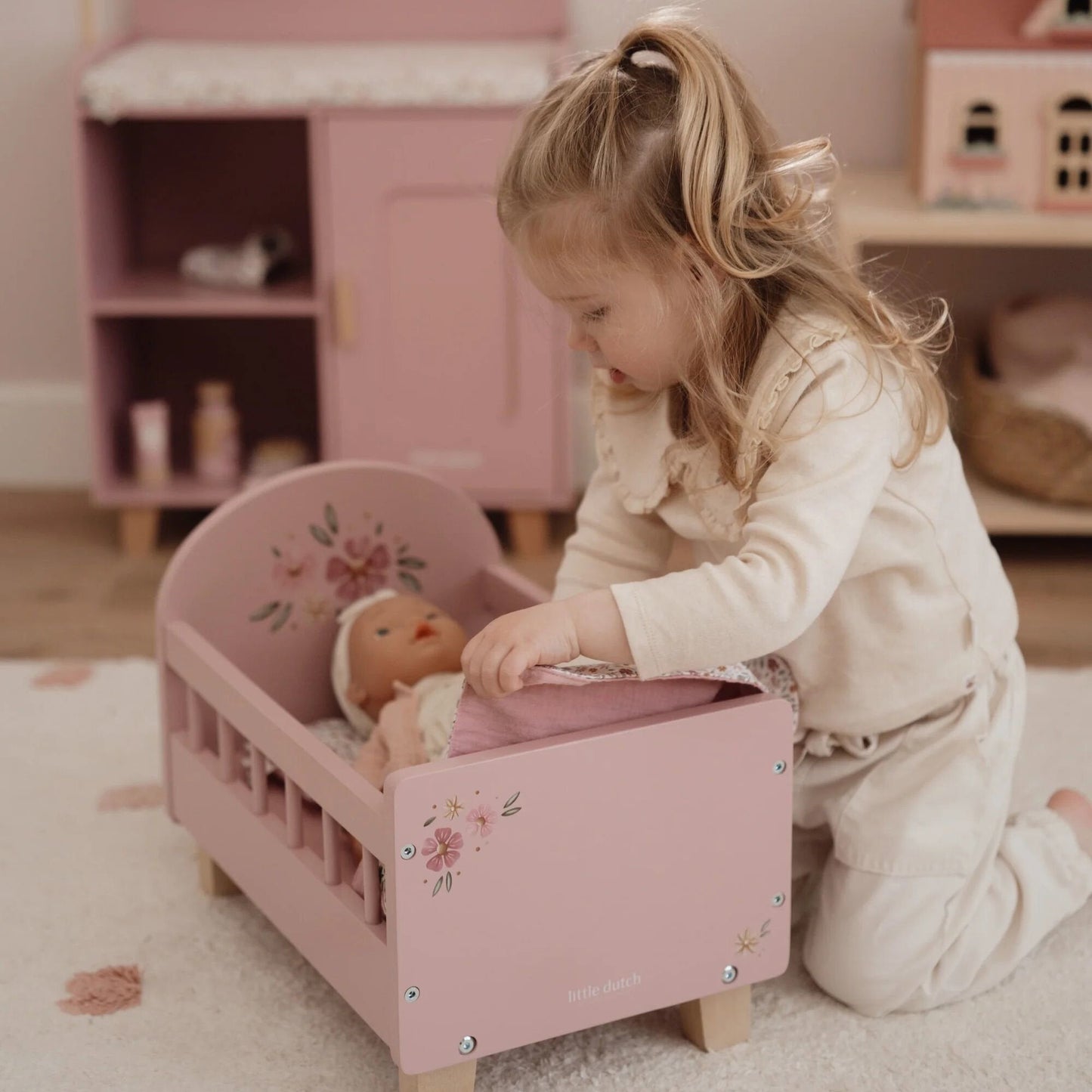 Houten poppenbedje - Roze - Essentials