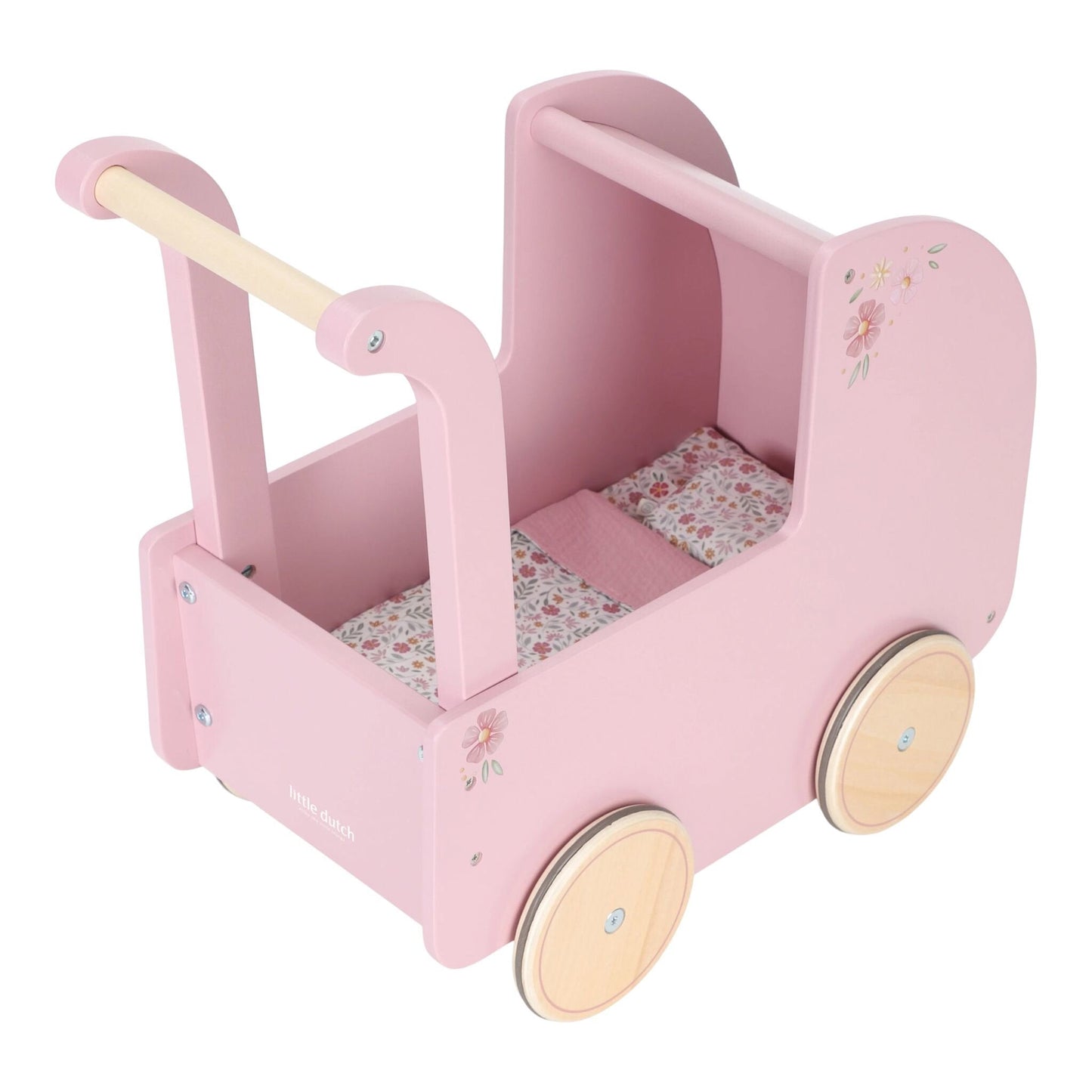 Houten poppenwagen - Roze