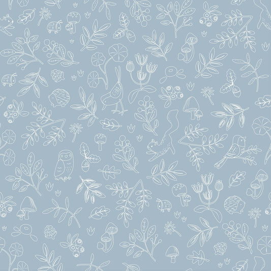 Behangstaal vliesbehang – Blauw – Forest Friends – Forest Wonder