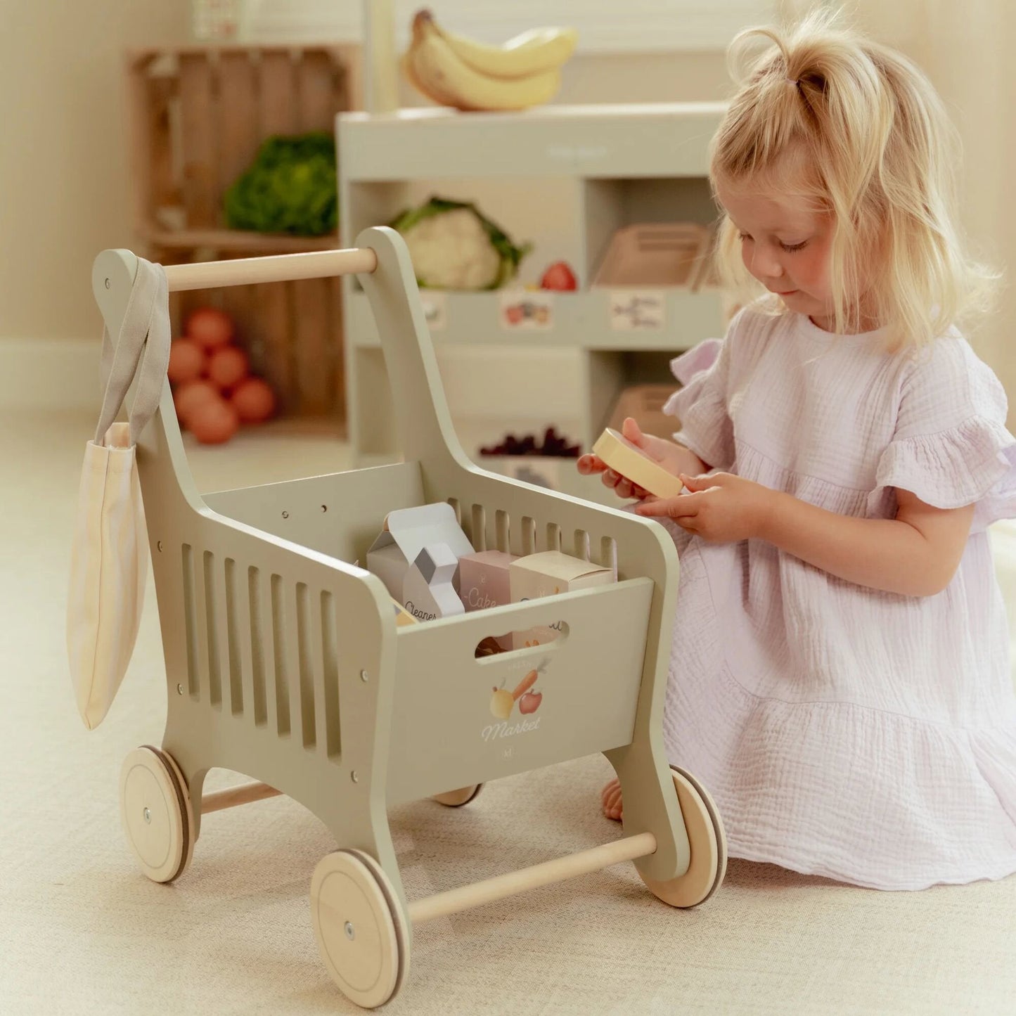Houten winkelwagen - Groen