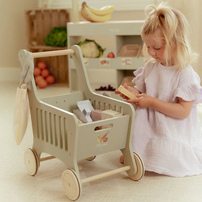 Houten winkelwagen - Groen