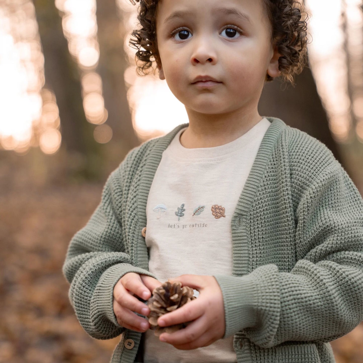 Shirt lange mouw - Zand - Forest Friends - Forest borduursel
