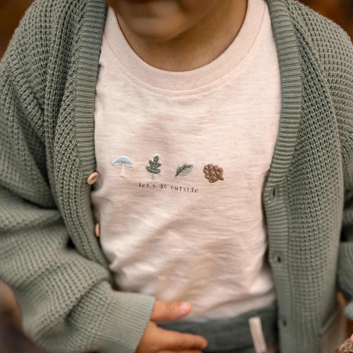 Shirt lange mouw - Zand - Forest Friends - Forest borduursel