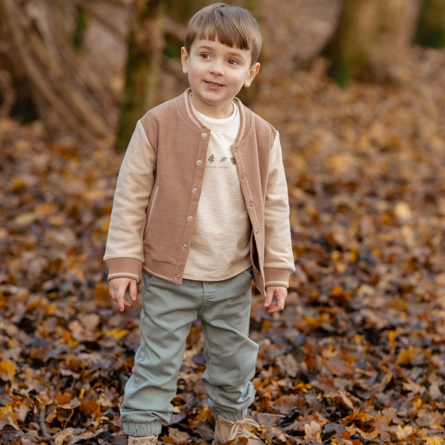 Shirt lange mouw - Zand - Forest Friends - Forest borduursel